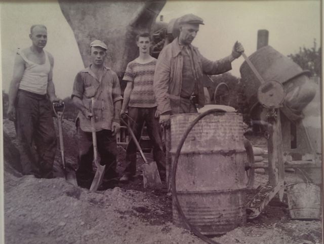 Mixing cement for the Wallaceburg Arena in 1948