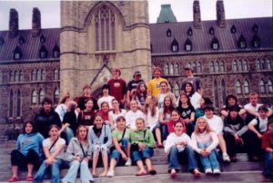 A class picture of the 2004 George P. Vanier Grade 8 class at Parliament Hill. I’m located on the far right in the white shirt with a backpack on.
