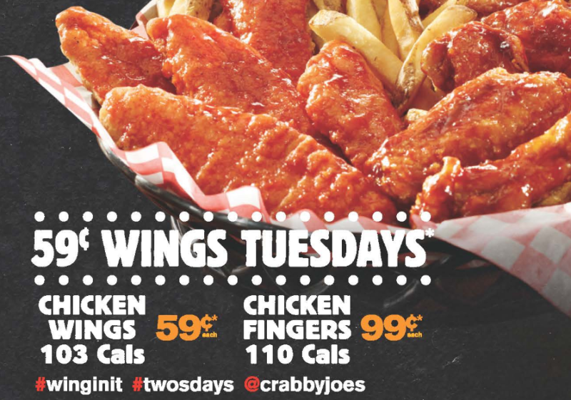 0.59 Wing Night every Tuesday at Crabby Joe's in Wallaceburg