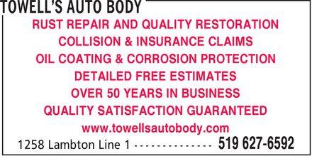 towell's auto body biz card
