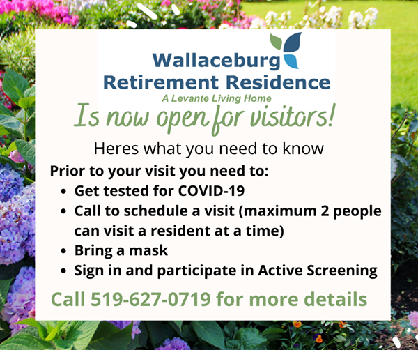 Wallaceburg Retirement Residence is now open for visitors!