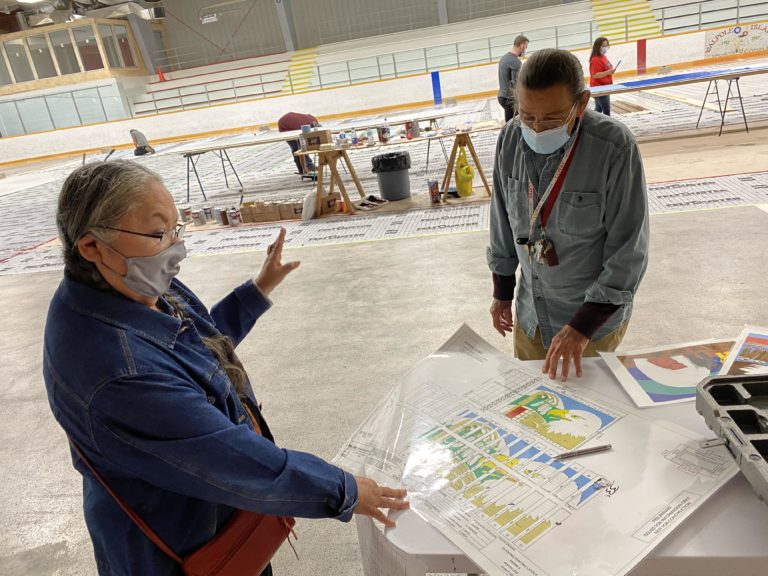 Walpole Island artwork being displayed during Gordie Howe bridge construction