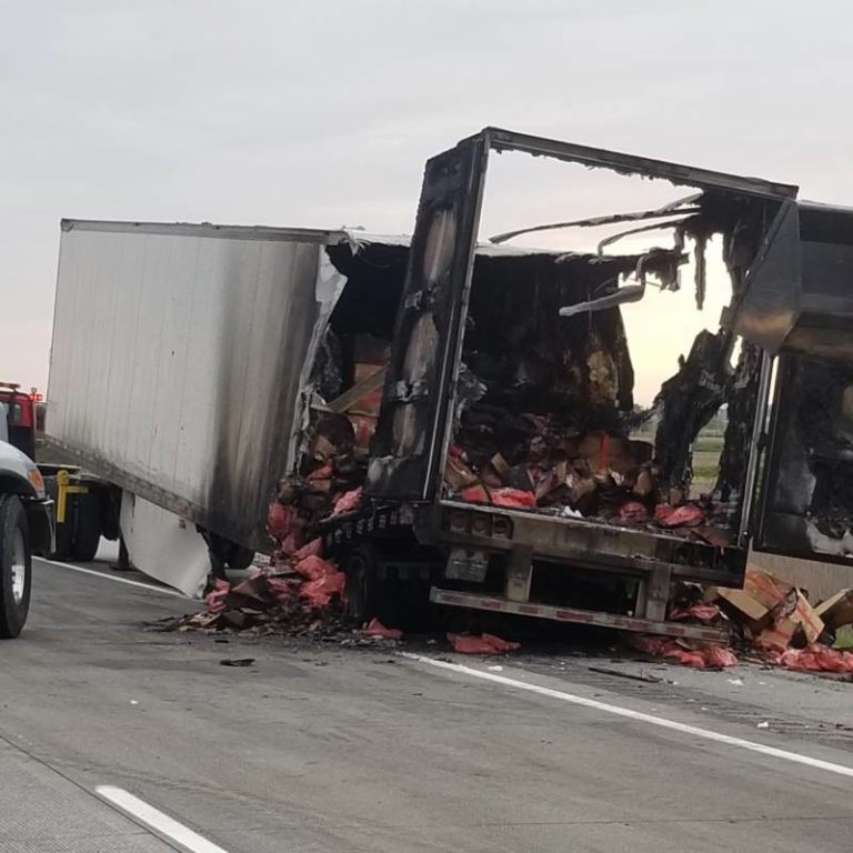 Tractor trailer loaded with 44,000 lbs. of beef catches fire on the 401