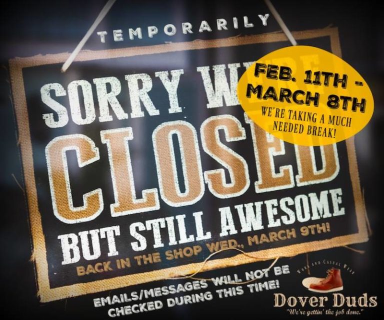 Dover Duds – stop in before we take our break!