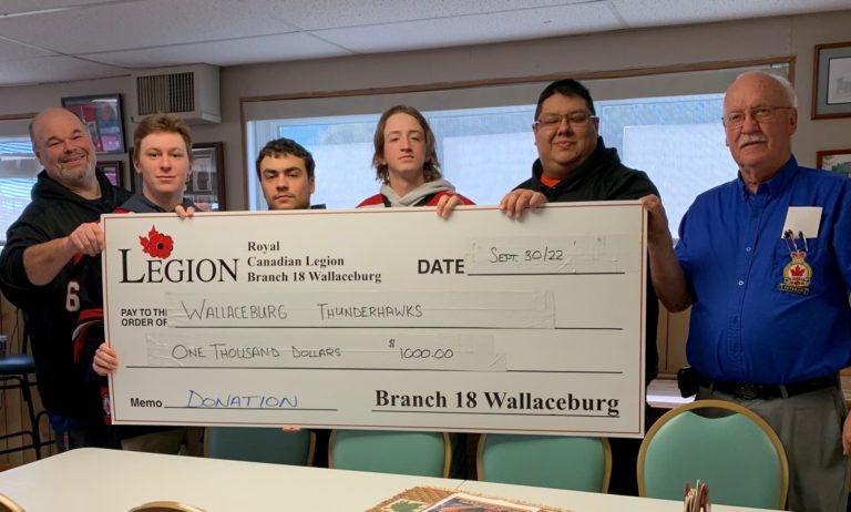Wallaceburg Legion donates $1,000 to the Wallaceburg Thunderhawks