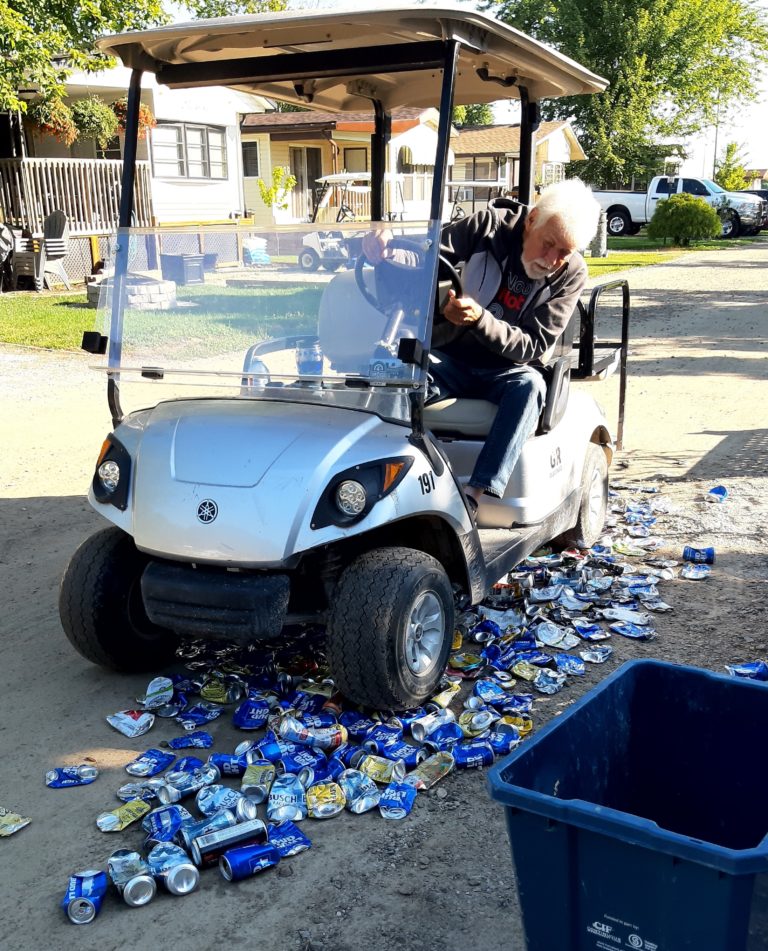 Crushing cans for a cause