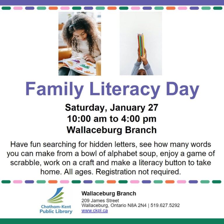 Family Literacy Day activities at the Wallaceburg Library on January 27