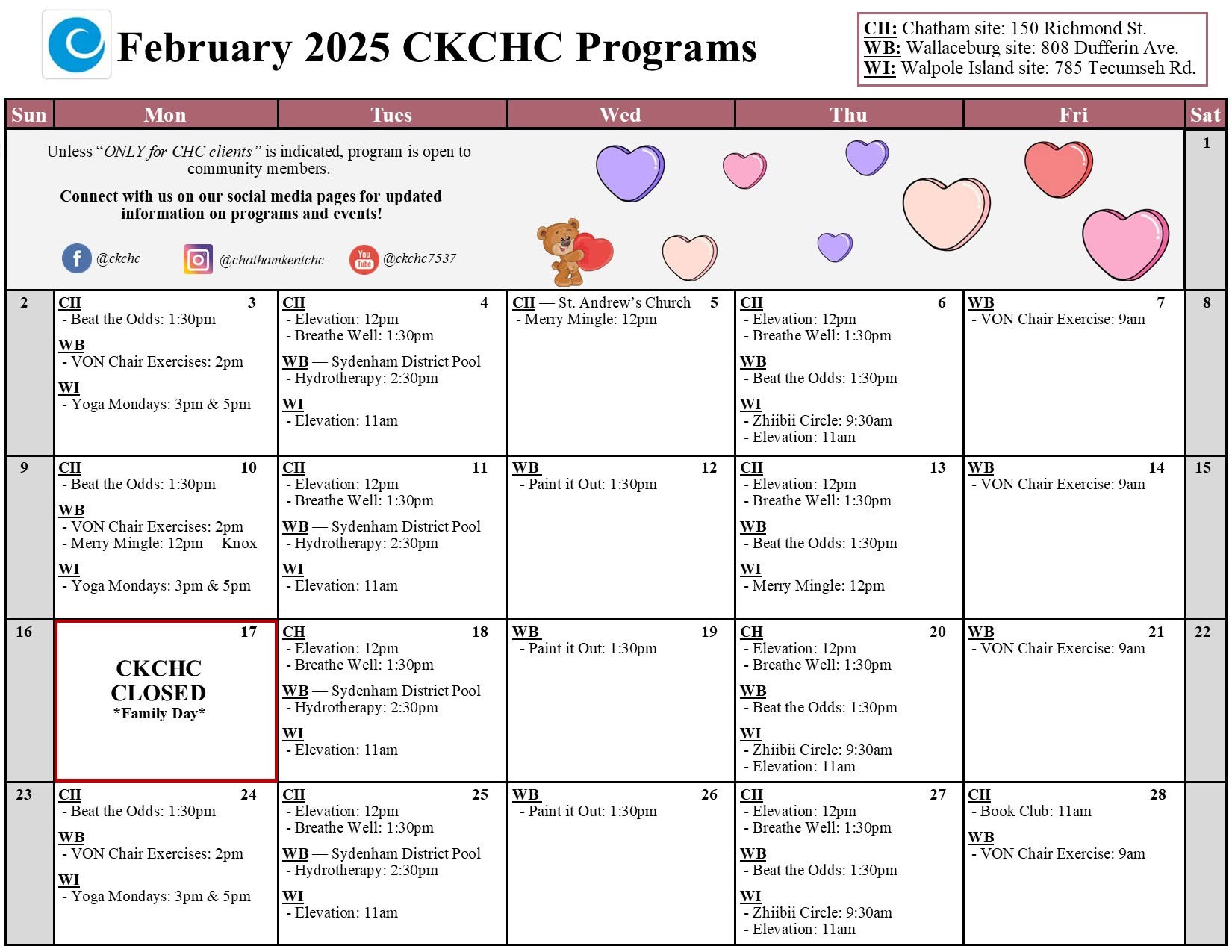 Chatham-Kent Community Health Centres February program calendar now ...